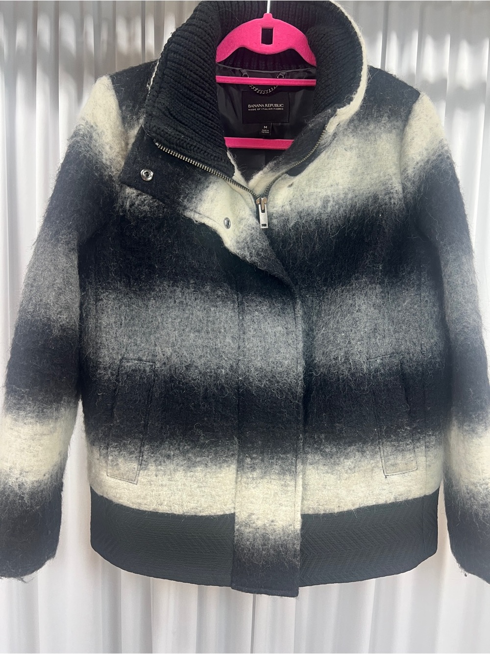 Banana Republic Black and White Ombre Wool-Blend Pea Coat